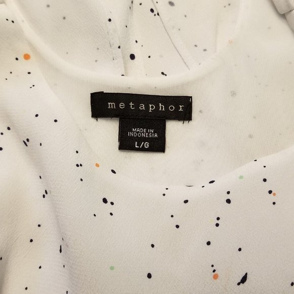 Metaphor sleeveless tiered comfortable rayon white dress with light polka dots L - Picture 12 of 12